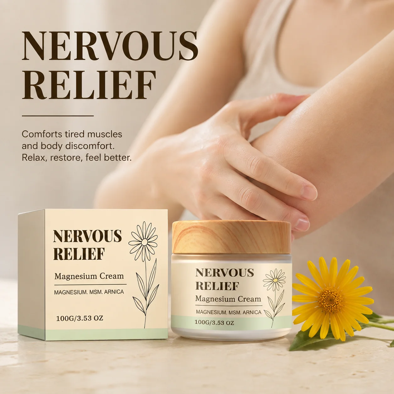 Total Relief Soothing Nerve Magnesium Cream With MSM Arnica,Plant-Based Body Butter For Daily Body Treatment Lasting Hydration