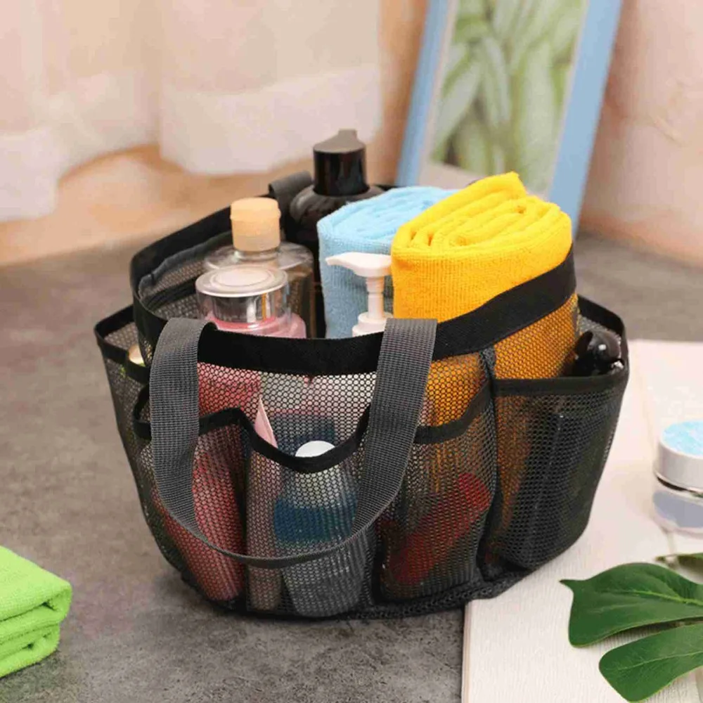 Lightweight 8 Pockets Mesh Shower Bag 2 Handles Quick Dry Shower Caddy Organizer Mesh Hanging Toiletry Bag Bathroom