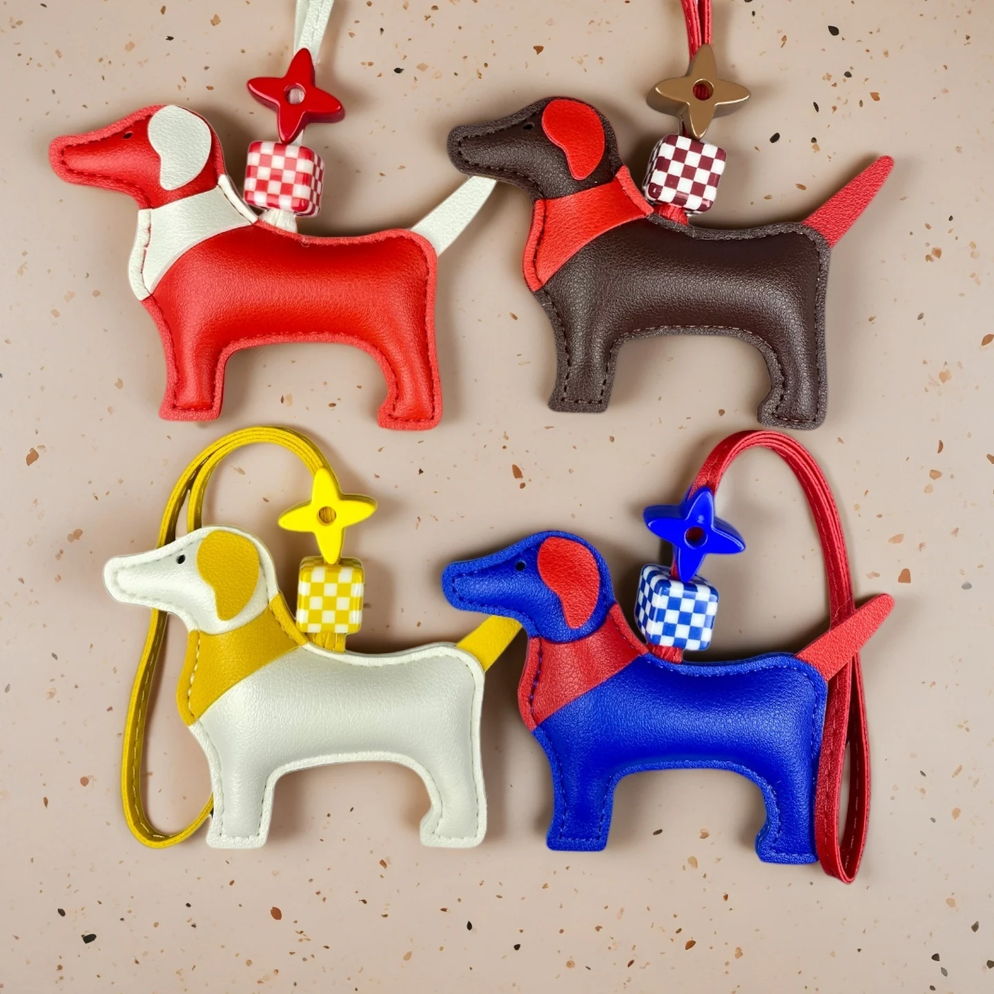 Handcrafted Leather Hound Dog Bag Charm/Keychain - Premium Craftsmanship, 7 Versatile Colors with Elegant Bead Accent-PU Leather