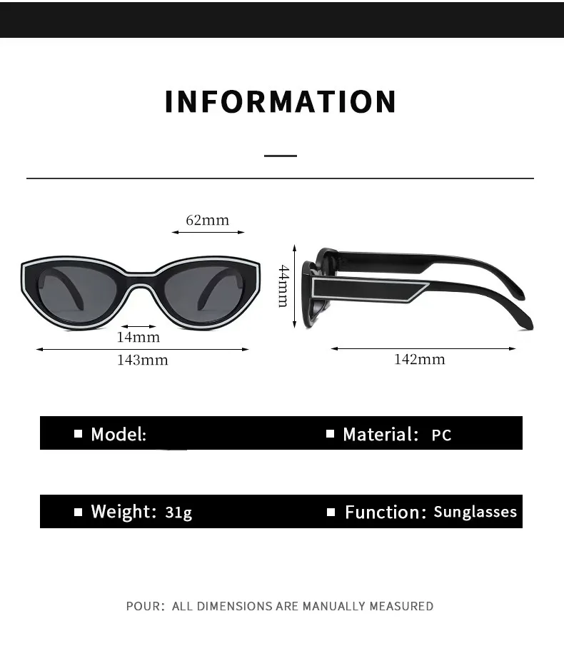 Neue Ankunft Platz Cat Eye Sonnenbrille Frauen Oval Vintage Marke Elliptische Sonnenbrille für Weibliche Shades Männliche Brillen Sonnenbrillen – Detail 7
