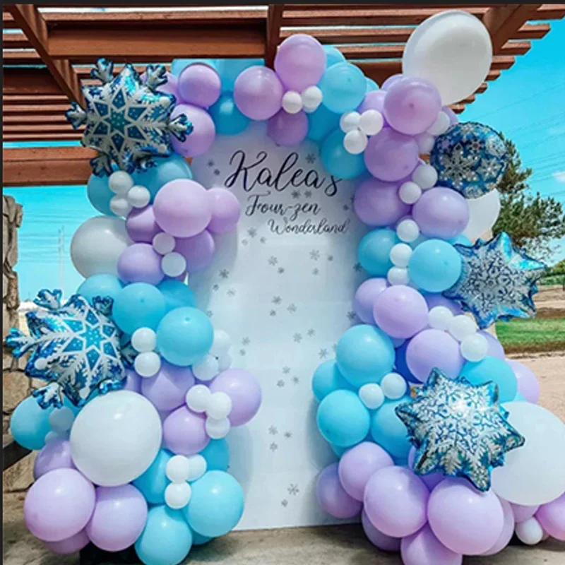 90 Stück Eis- und Schneeballon, blau, lila, Schneeflocken-Ballon, Metall, blau, lila, Ballon-Dekor, Thema, Geburtstag, Urlaub, Partyzubehör