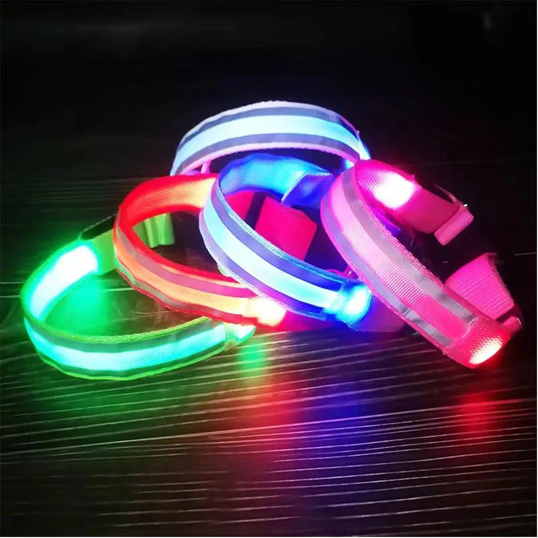 New Nylon Pet Collar LED Night Safety Flashing Glow In The Dark Dog Leash Dogs Luminous Fluorescent Pet Dog Collar Pet Products