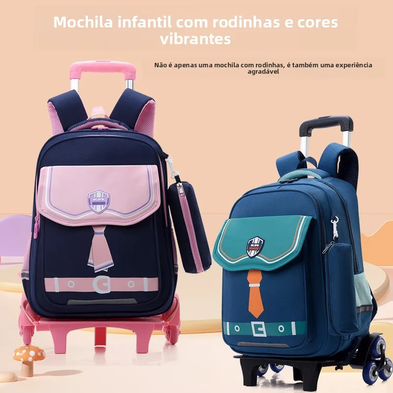 新登場-大容量-防水-小学生用-リュックサック-プルロッド付き-ダブルショルダーバッグ-階段昇降用ホイール付き-25年生向け