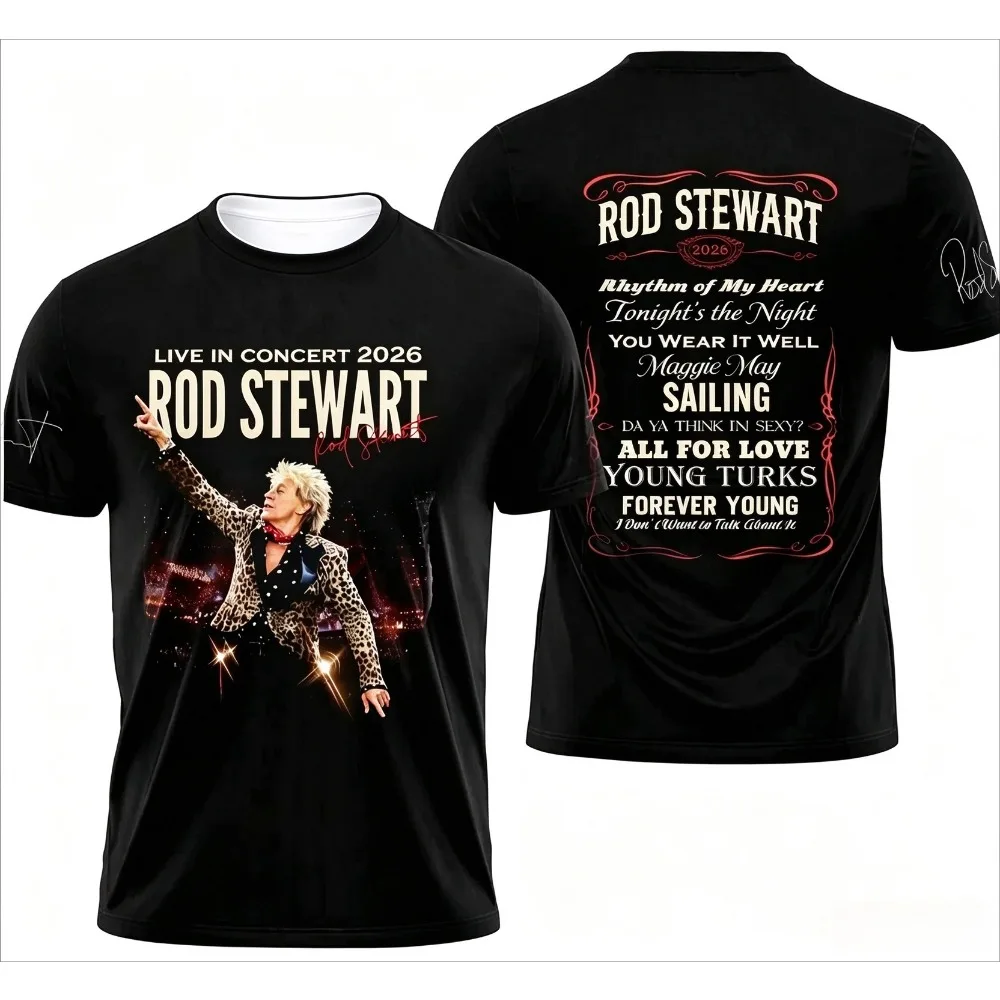 Rod Stewart One Last Time Tour 2026 Front Back Print T-shirt Rock Legend Fan Unisex Casual Short Sleeve Breathable Tees