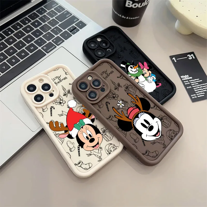 

Minnie Mickey Head Christmas Soft Silicone Case For iPhone 17 11 15 16 13 Pro Max 14 Plus 12Pro 16E 17AIR Shockproof Phone Cover