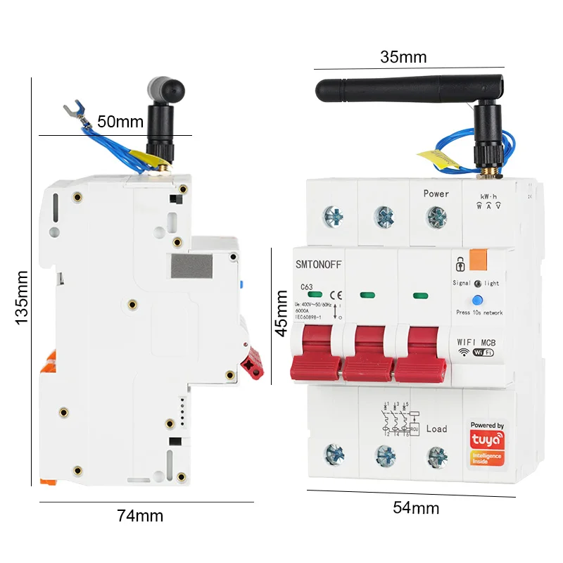 Tuya Smart WiFi RS485 3P+N  MCB Breaker Prepaid Meter Timer Switch Voltage Current Protector Voice Control Alexa Google Alice