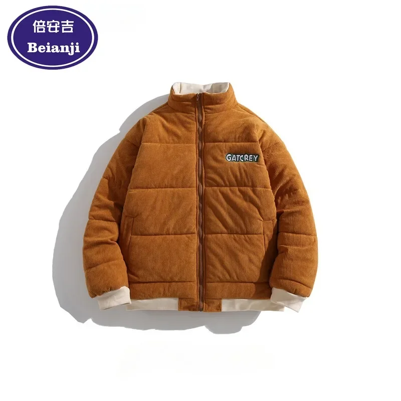 Corduroy coat men Hong Kong style winter senior vintage fashion thickened warm ins bread suit