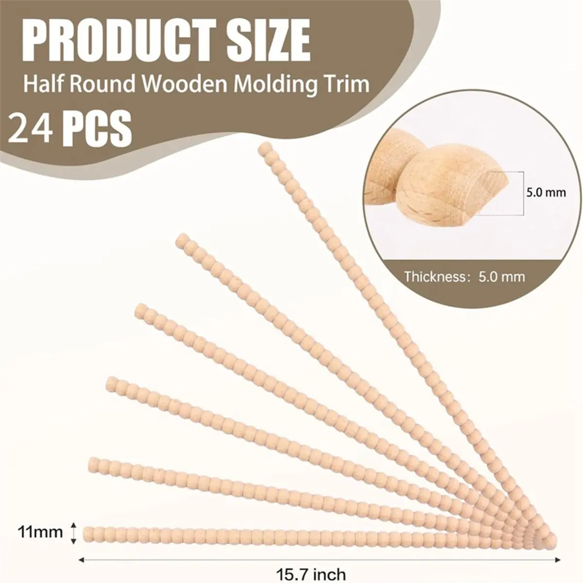 Home Tool 24 Pcs Beaded Wood Trim Molding Decorative Half Wooden Bobbin Trim 15.7 Inch Unfinished 3D Decorative Molding Paintabl