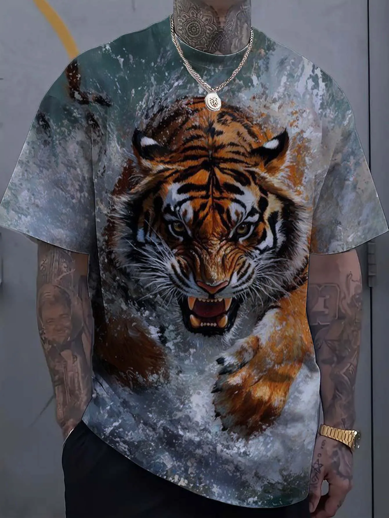Summer Animal Tiger 3D Print T-Shirts Streetwear Men Fashion Casual Oversized O-Neck Short Sleeved T Shirt Tees Tops Clothing