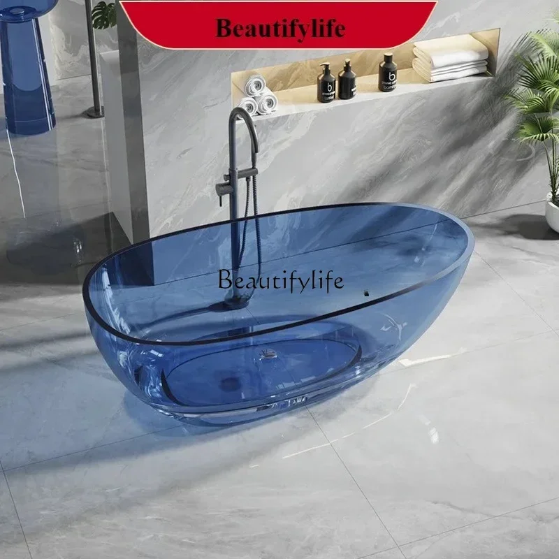 54Hotel Transparent Resin Bathtub Household Color Crystal Freestanding Homestay Oval Artificial Stone BathtubSSS