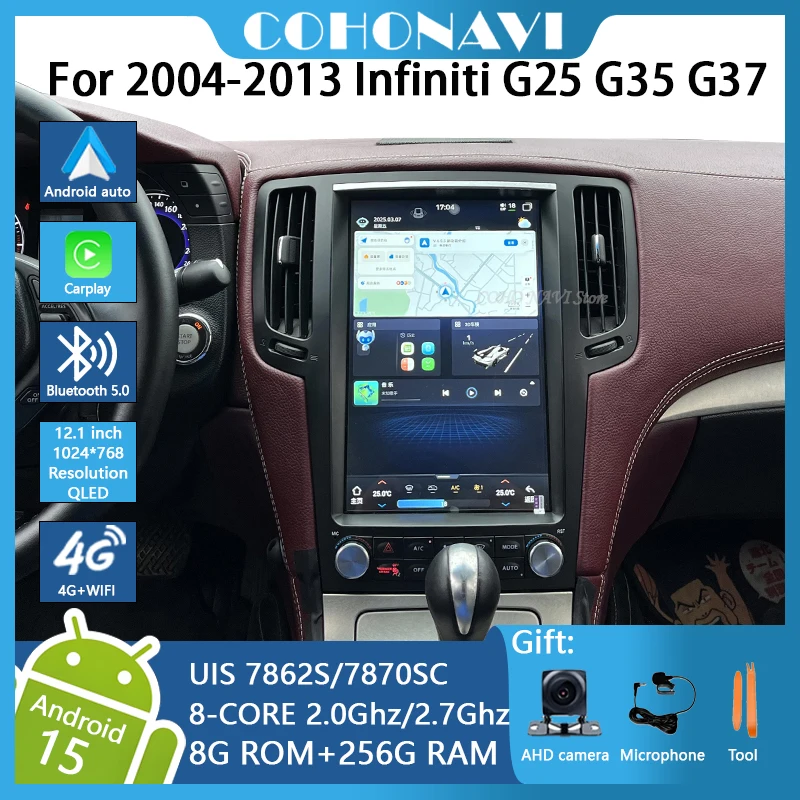 12.1 Inch For Infiniti G25 G35 G37 2004-2013 Nissan Maxima 2009-2014 Android15 8Core Car Multimedia Player Stereo Receiver Radio