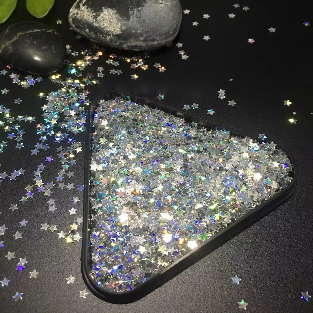 10g Laser Silver Star Nail Glitter Sequins 3D Holographic Stars Butterfly Sparkle Flakes DIY Body Eye Bling Manicure Party Parts