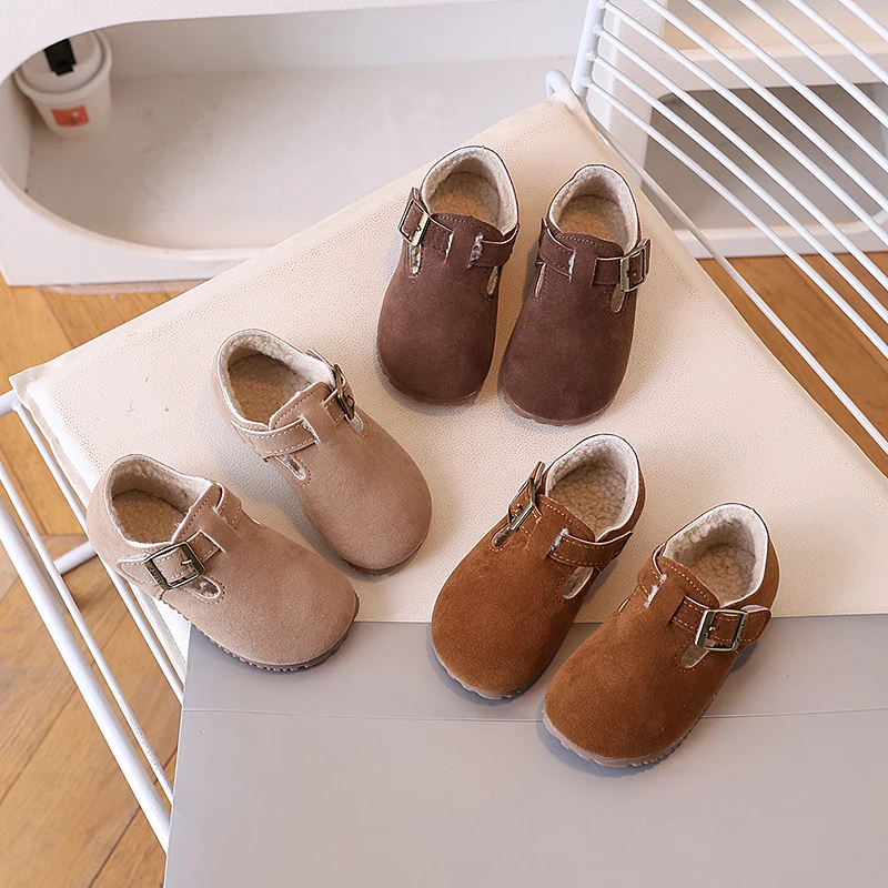 

Toddler Girls Cozy Fleece Lined Leather Shoes 2025 New Winter Kid Warm-lined Casual Shoes Soft Sole Retro Chic School Daily Wear