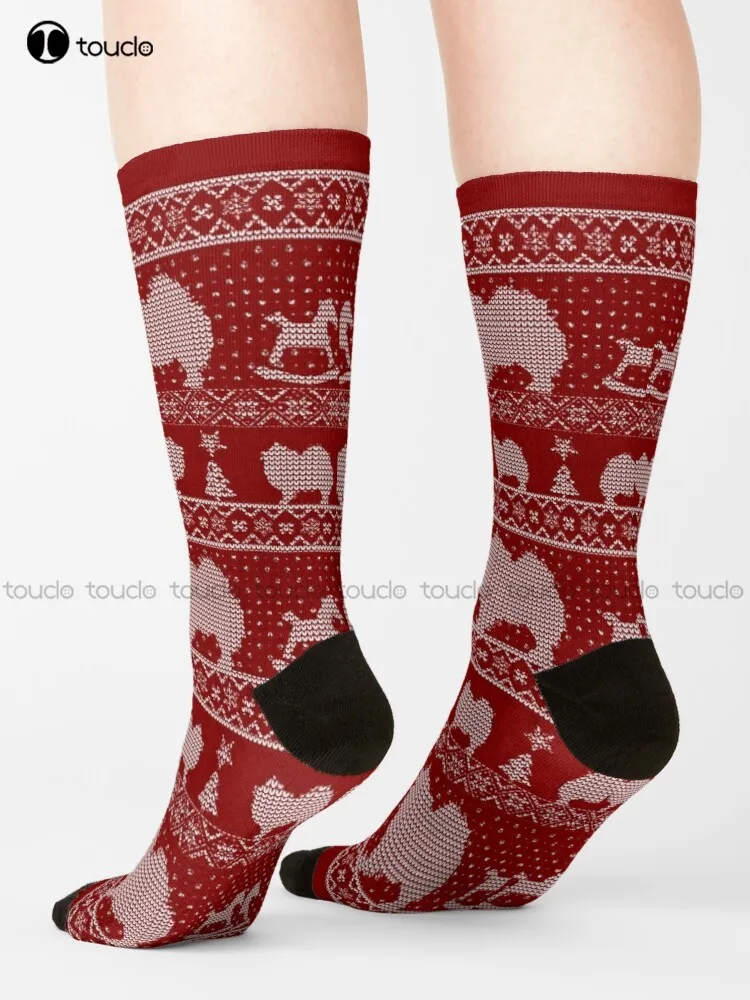 

Ugly Christmas Sweater Dog Edition - Spitz Red Socks Cotton Socks For Men Personalized Custom 360° Digital Print Gift Harajuku