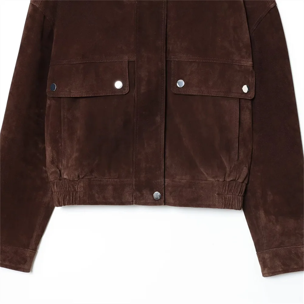 s new women's fashion casual stand up collar long sleeved pocket decoration suede pilot jacket jacket jacket