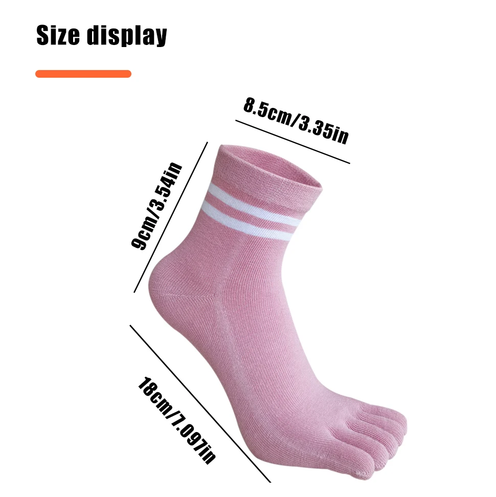 1/5 Paar Fünf-Finger-Socken für Damen und Mädchen, gestreift, Baumwolle, solide, schweißabsorbierend, weich, langlebig, kurze Zehensocken für Studenten, 4 Jahreszeiten – Detail 2