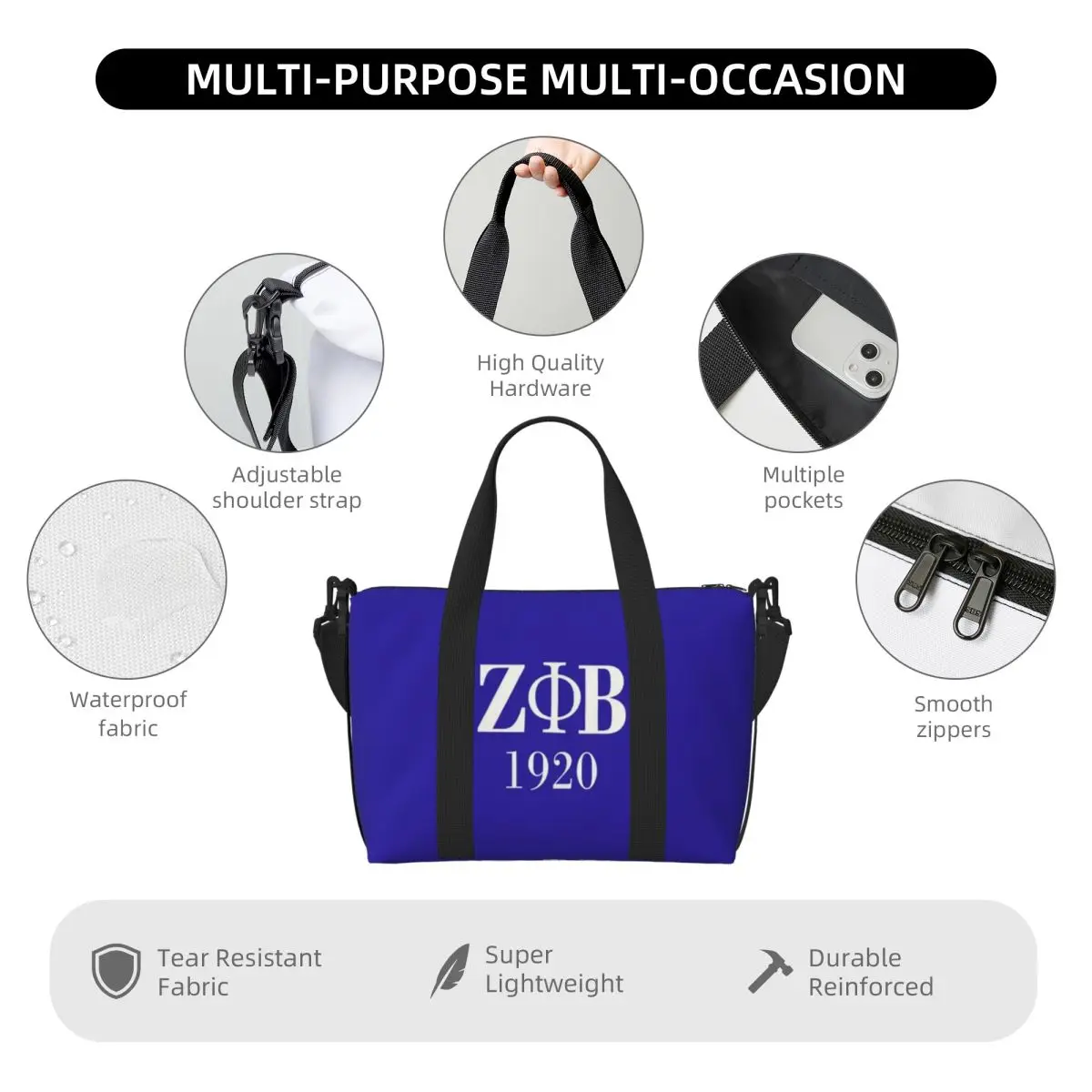 Zeta Phi Beta Sorority Logo Lettera greca 1920 Borsa da viaggio da spiaggia Borse tote per palestra Sport Donna Shopping Borsone a tracolla