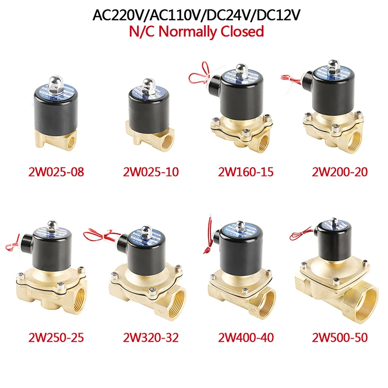 

Electric Solenoid Valve 1/4" 3/8" 1/2" 3/4" 1 1/4" 2"DN8-DN50 Normally Closed Brass Valves for Water Oil Air 12V 24V 220V