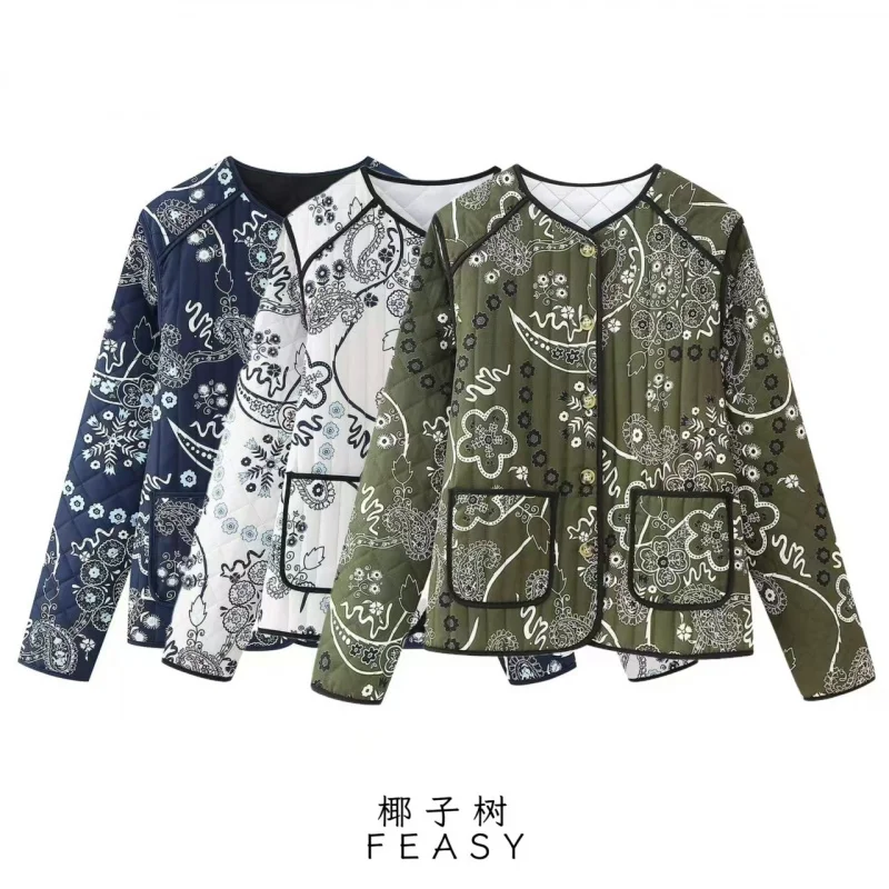 

European American Women's Clothing 2025 Hot-Selling Autumn and Winter New Street Fashion Long-Sleeve Printed Quilted Cot