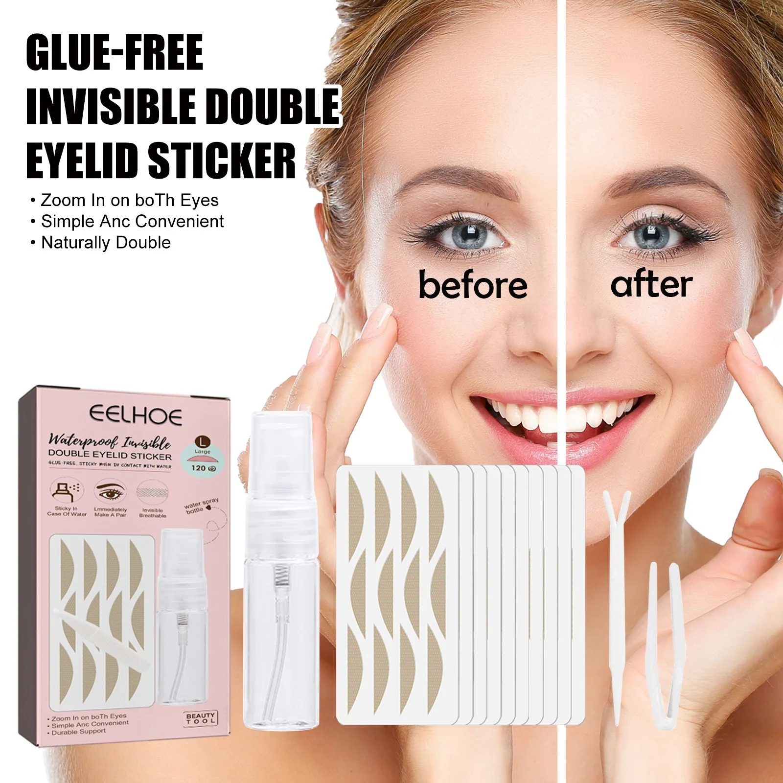 Lace Traceless Double Eyelid Patch, Natural And Traceless, With Double Blisters Inside. Non Adhesive Lace Double Eyelid Patch