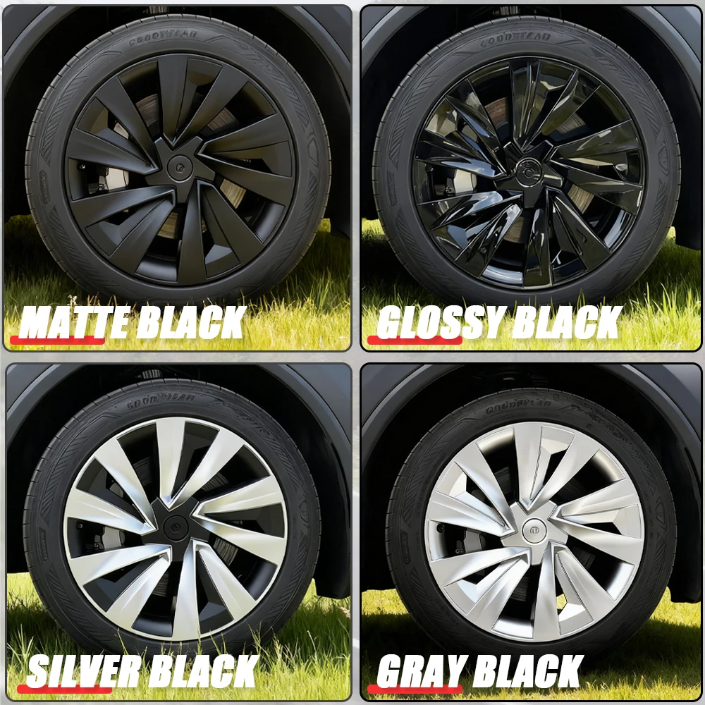 ฝาครอบดุมล้อแบบเปลี่ยนทดแทน 4 ชิ้น ฝาครอบล้อแบบ Crossflow อุปกรณ์เสริมขอบล้อเต็มสำหรับ Tesla Model Y Juniper 19 นิ้ว 2025