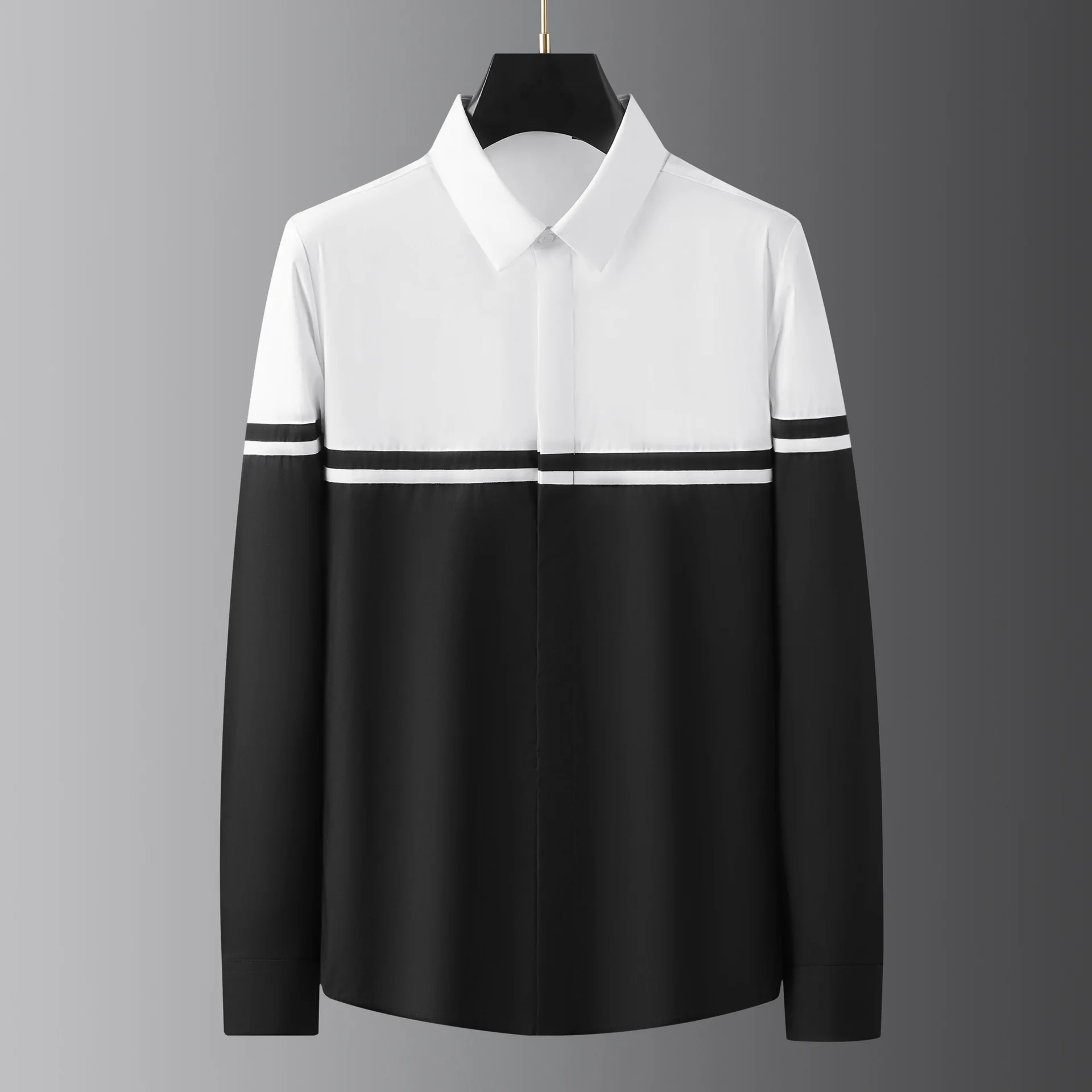 Minimally Spliced Shirt for Men Long Sleeve Casual Business Dress Shirts High Quality Slim Fit Social Banquet Party Dress Shirt