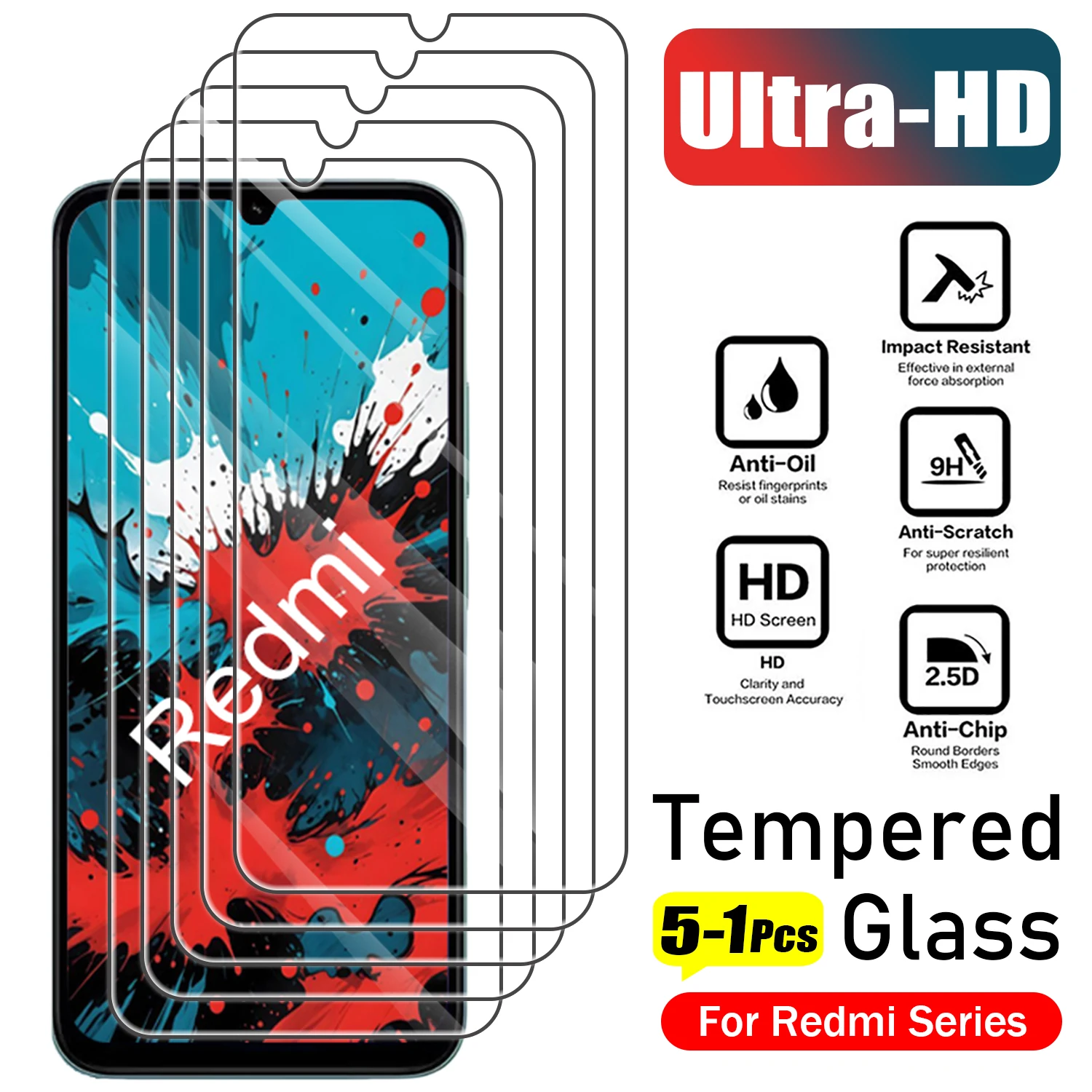

1-5Pcs Tempered Glass For Redmi 15 4G 5G 14C 15C redmi 12 Screen Protector on Redmi 12C 13C 13R 15R Glass