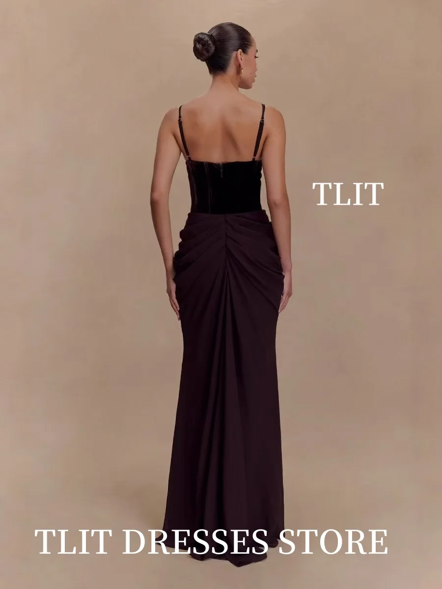 TLIT Sexy Mesh Straps Velvet Corset Patchwork Dress Women Sleeveless Backless Folds Slim Dresses Elegant Evening Gown Customized