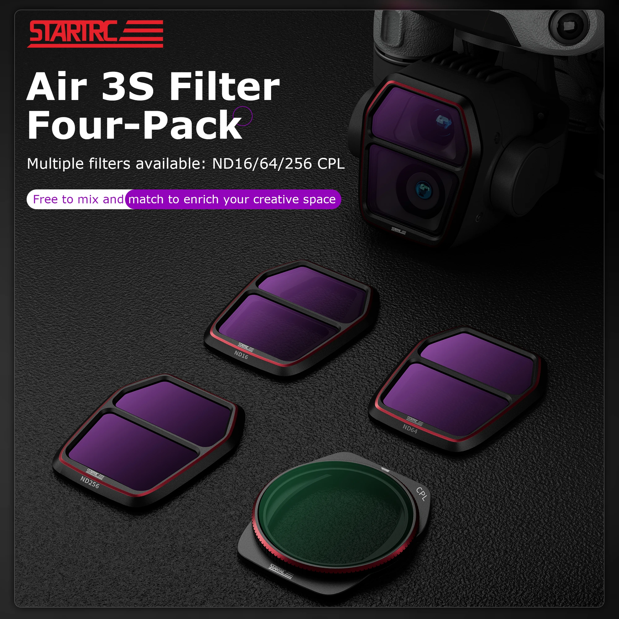 

ND & CPL Filters Set for DJI Air 3S Accessories, 4 Filters Pack-(ND/16/64/256/CPL)