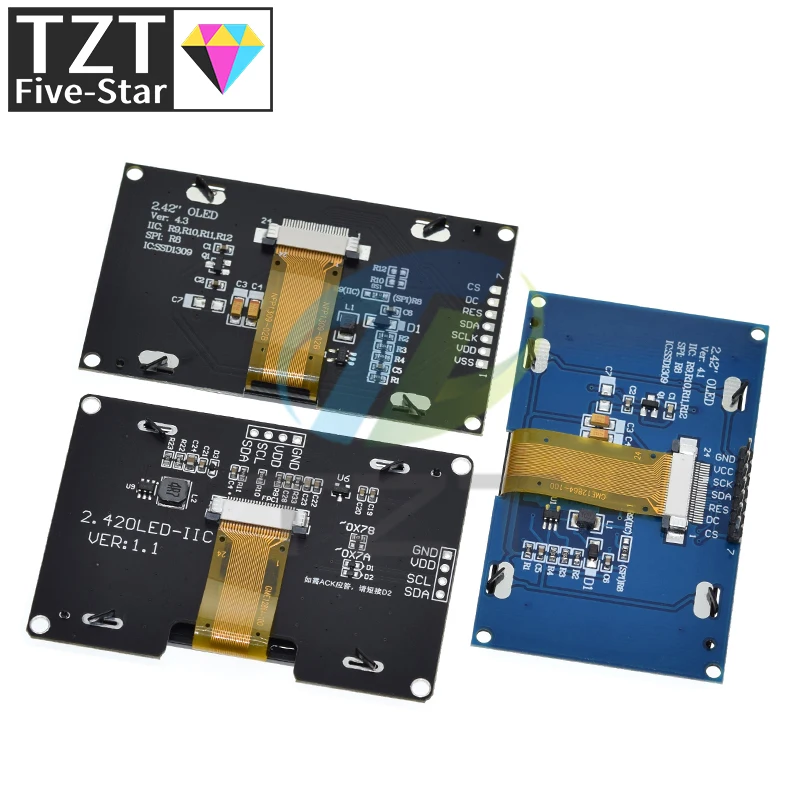 TZT 2.4 "2.42 بوصة 128x64 OLED وحدة عرض إل سي دي SSD1309 12864 7 Pin SPI/IIC I2C واجهة تسلسلية لاردوينو UNO R3 C51