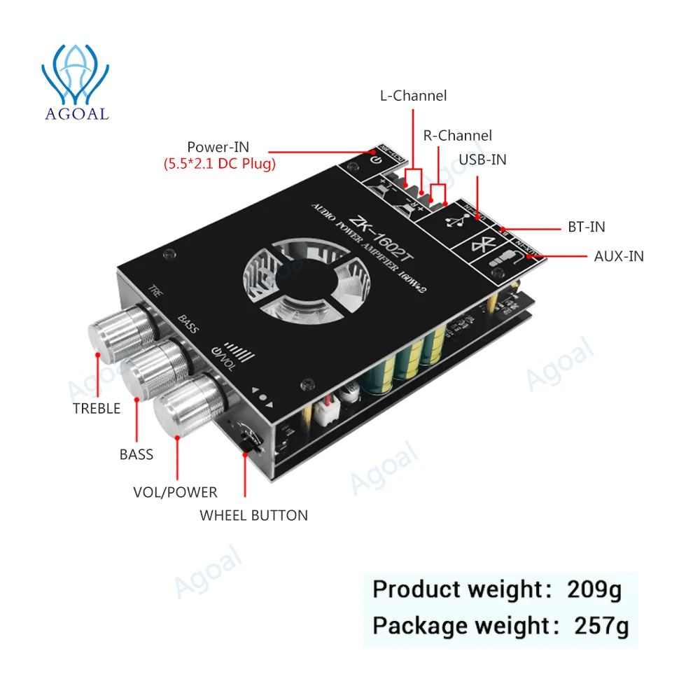 Amplifier Board Module ZK-1602T TDA7498E 160WX2 High And Bass Adjustment Bluetooth Audio Power Amplifier Board Module