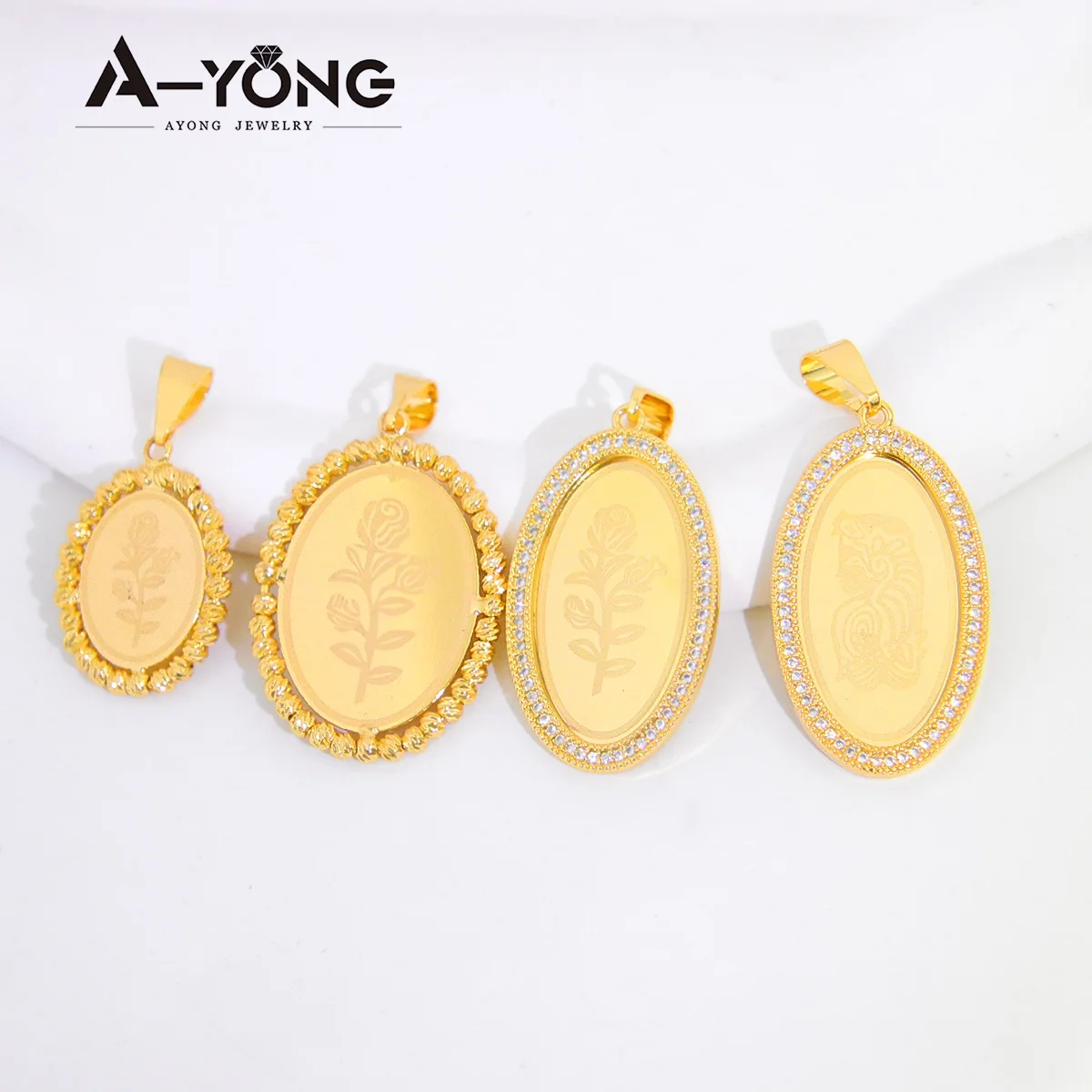 AYONG Arab Gold Pendant 18k Gold Plated Dubai Turkish Oval Necklace Pendants Women Bridal Wedding Religious Jewelry Gift