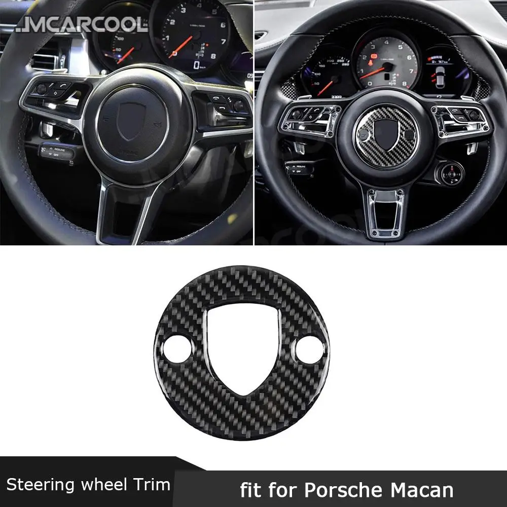 Car Steering Wheel LOGO Emblem Panel Carbon Fiber Trim Cover Frame Sticker for Porsche Macan Panamera 718 New Cayenne