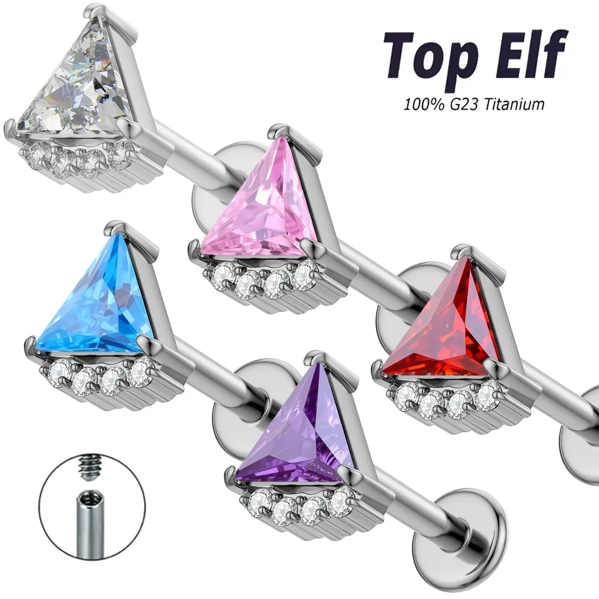 Wholesale ASTM F136 Titanium Internally Threaded Prong Set CZ Labret Helix Tragus Lip Stud Body Piercing Jewelry Earring