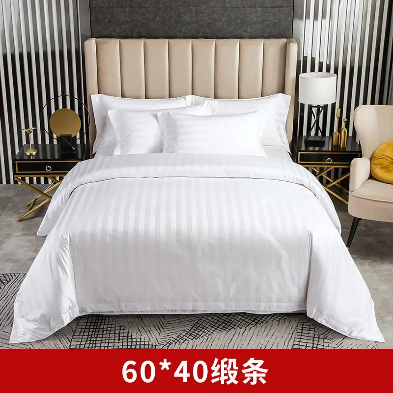 100% Cotton Stripe Hotel Bedding Thickened Dense Satin Stripe White Bed Sheet Duvet Cover for Hotel Homestay Guest Room
