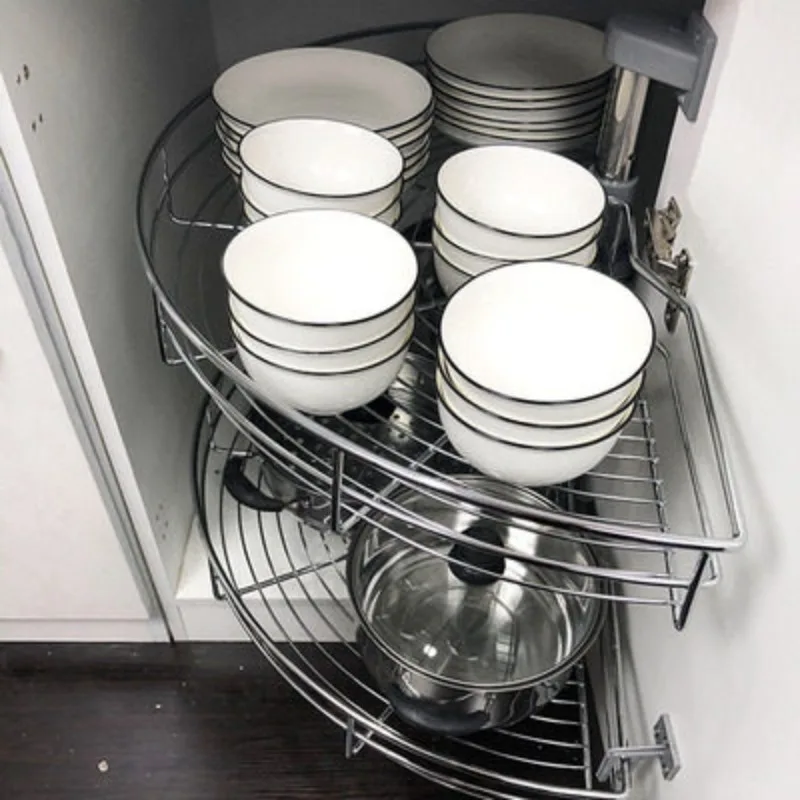 The Arc-shaped Pull-out Basket in The Corner of The Cabinet Can Be Rotated 180 Degrees for A Double-layer Storage Rack