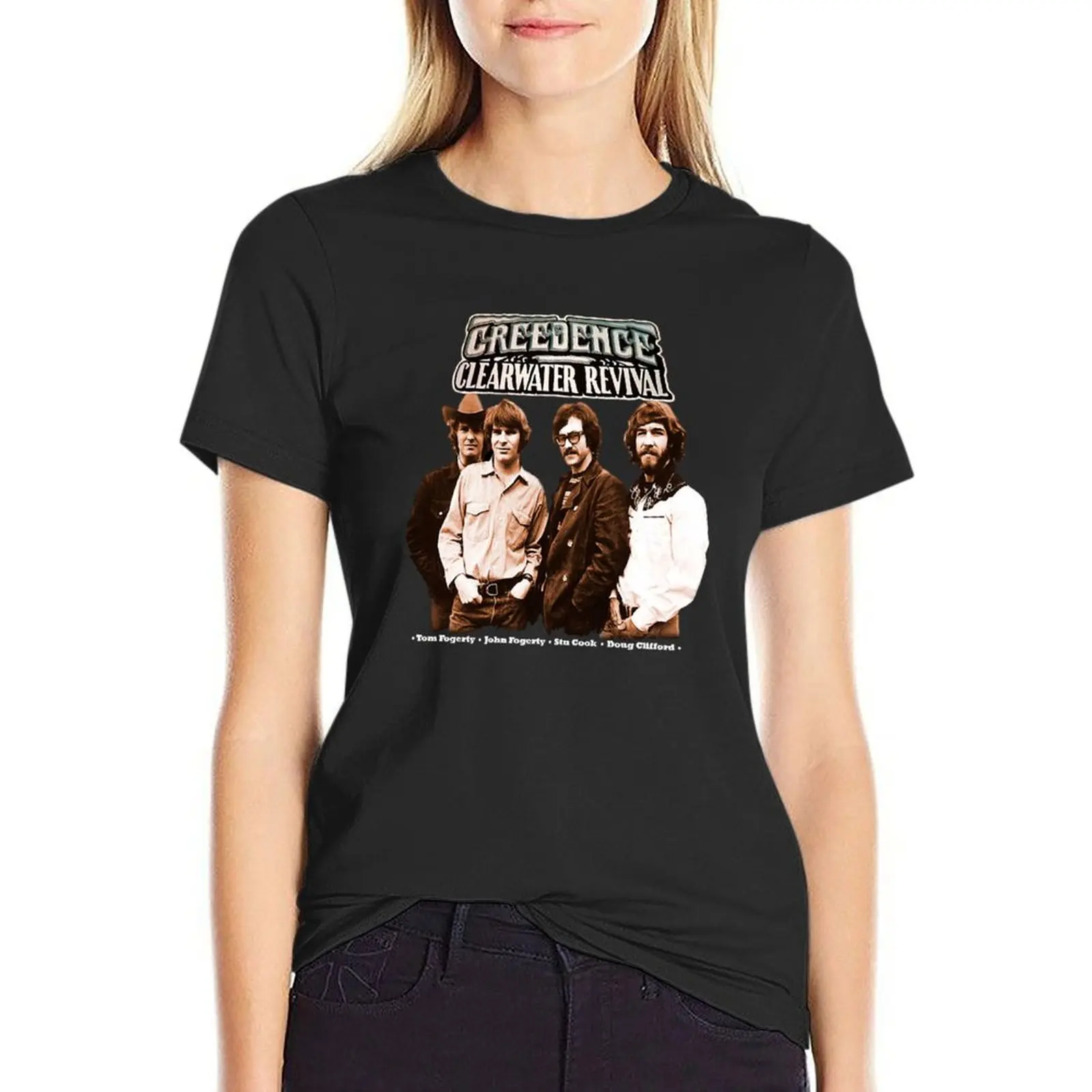 Creedence Clearwater Revival T-Shirt ubrania damskie ubrania hipisowskie czarne t-shirty dla kobiet