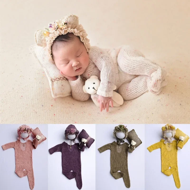 4pcs/Set Newborn Photography Props  Newborn  Boy Girl Romper Hat Baby Romper Bodysuits Outfit  Photography  Props Clothing