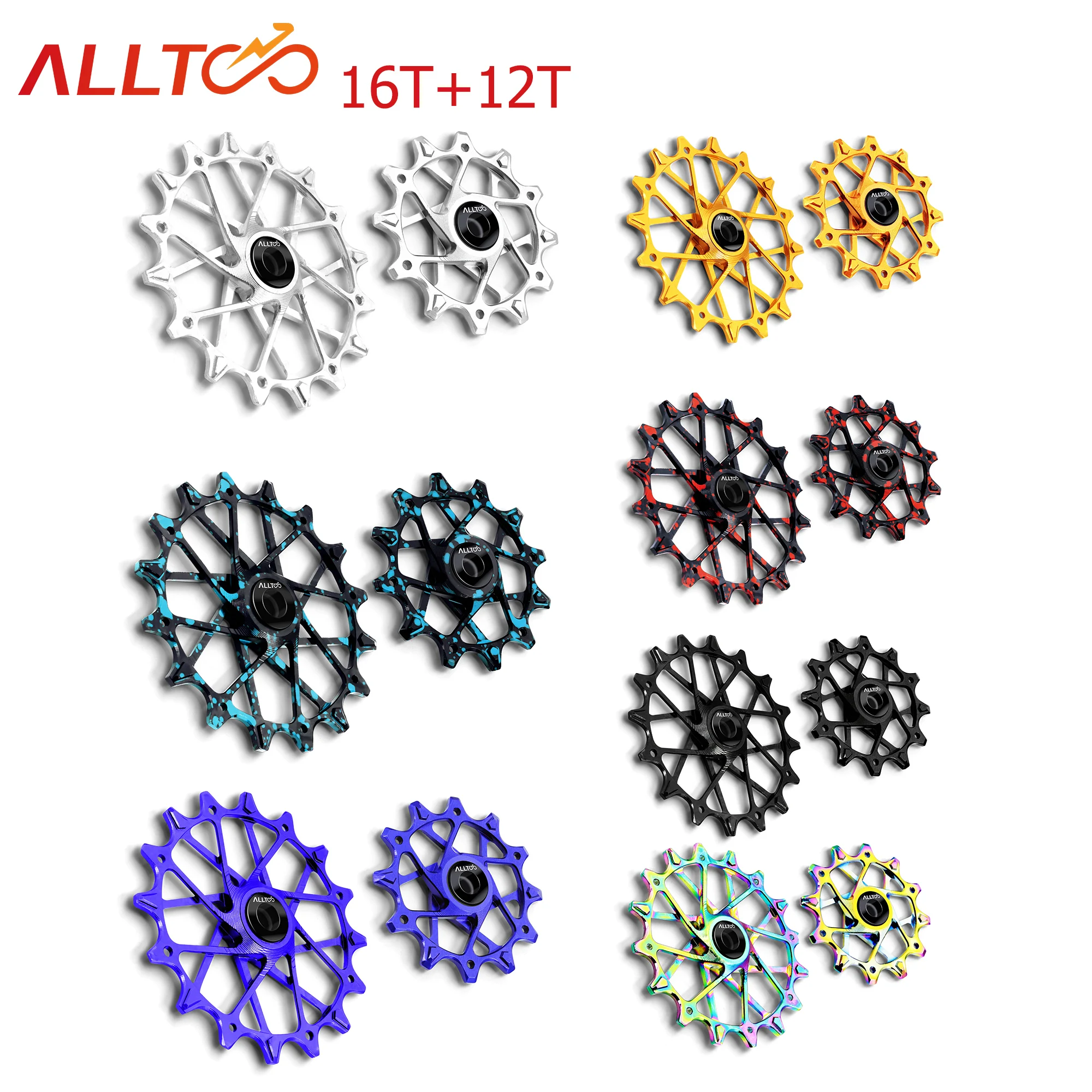 ALLTOO Bicycle Part Rear Derailleur 12T+16T Guide Wheel Oil-proof Ultralight Ceramic Bearing for Shimano Sram MTB Road Bike