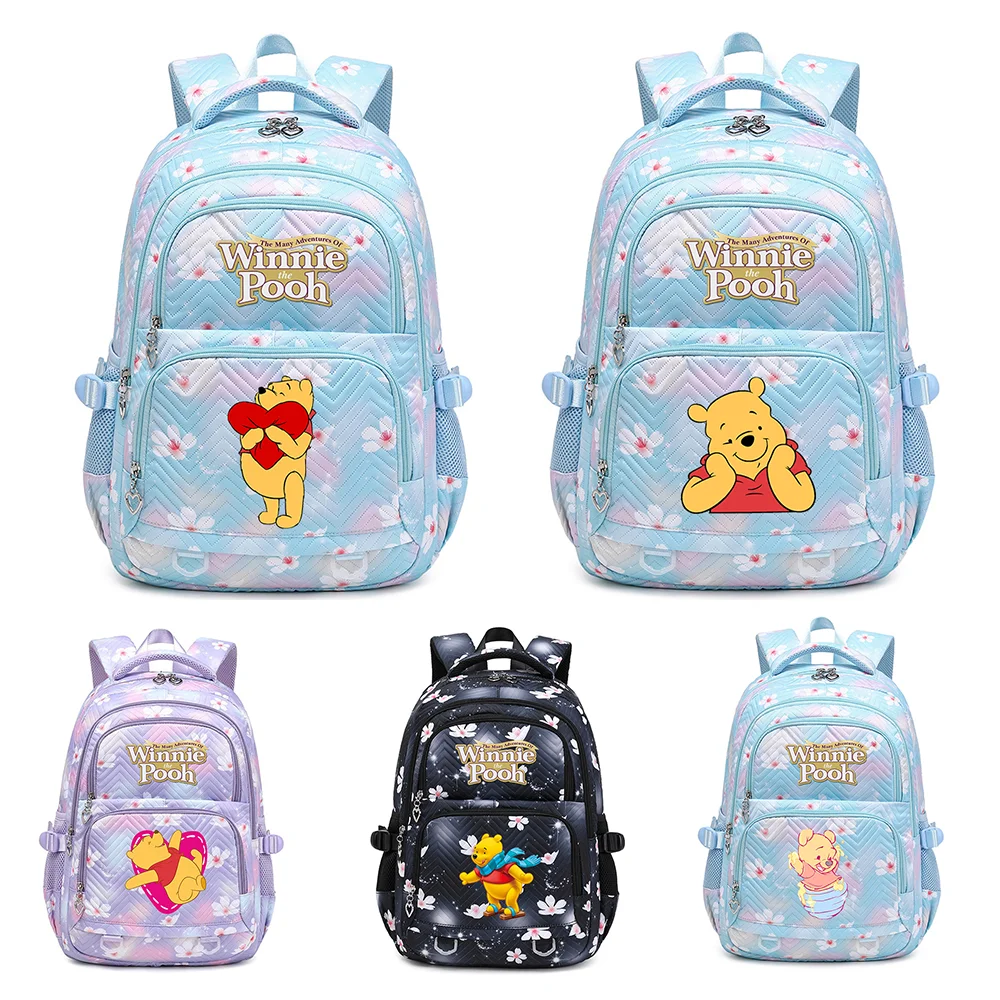 Winnie the Pooh Floral Fasion Women Backpack Female Portable Waterproof Travel Bag Teenage Mochila Girls Students Bookbag