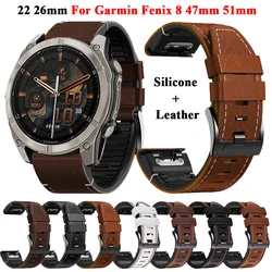 Quickfit 22mm 26mm Leather Silicone Band for Garmin Fenix 8 47MM 51MM Strap Fenix E 7 7X Pro 6 6X Pro 5 5X Plus Watch Band