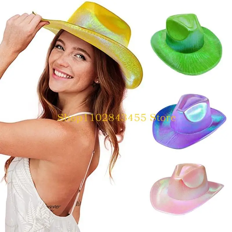 49MC Space Cowgirl Hat for Adult Cowboy Hat with Iridescent Surface for Theme Party