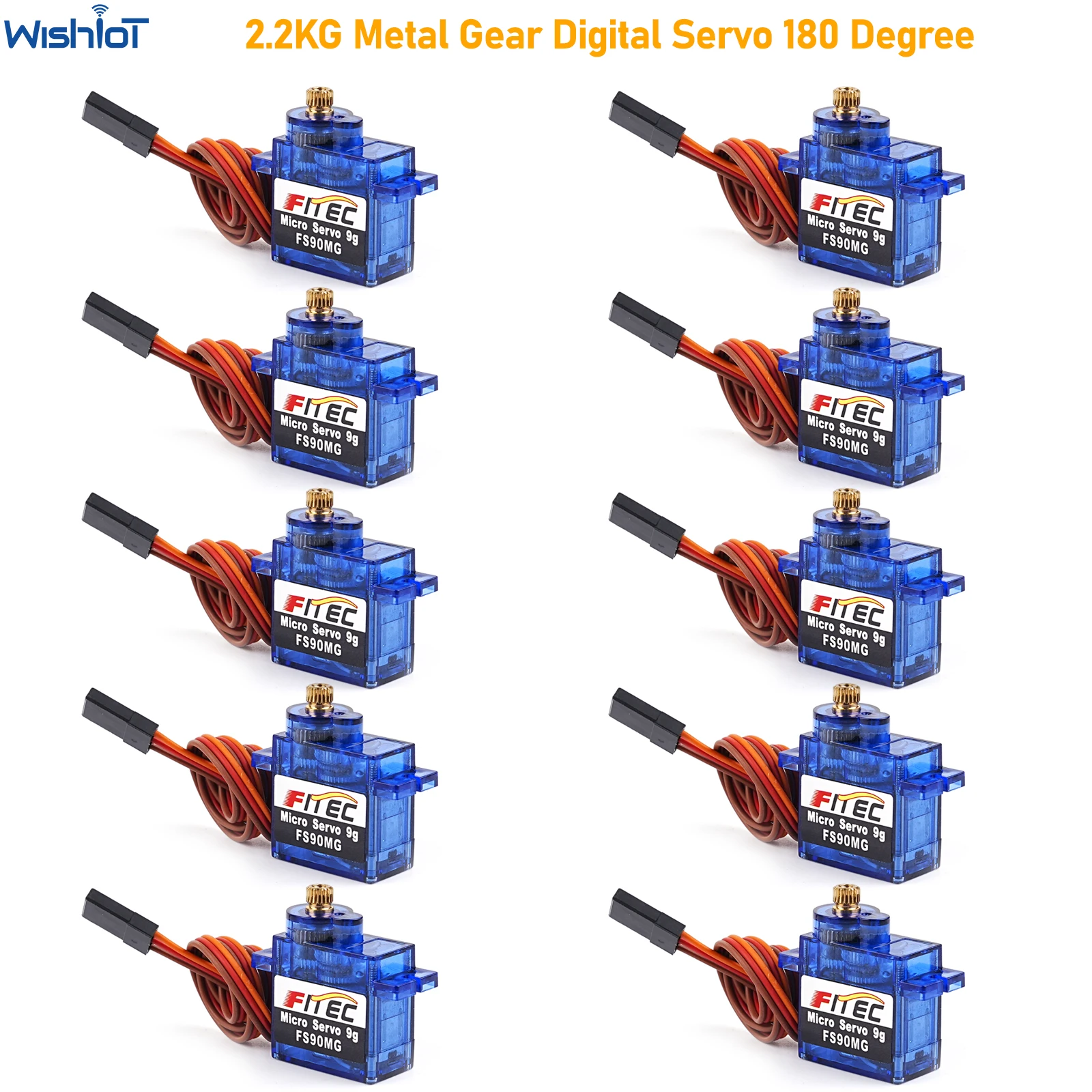 10PCS 2.2KG 9g Micro Digital Servo Metal Gear 180 Degree 4.8-6V for 450 Helicopter Robot RC Car Model Mircobit Feetech FS90MG