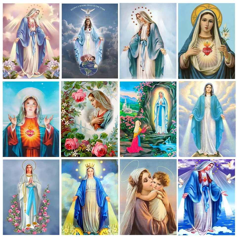 5D Virgin Mary Diamond Cross Embroidery Full Diamond Embroidery Full Circle Square Mosaic Christian Home Decoration Religion