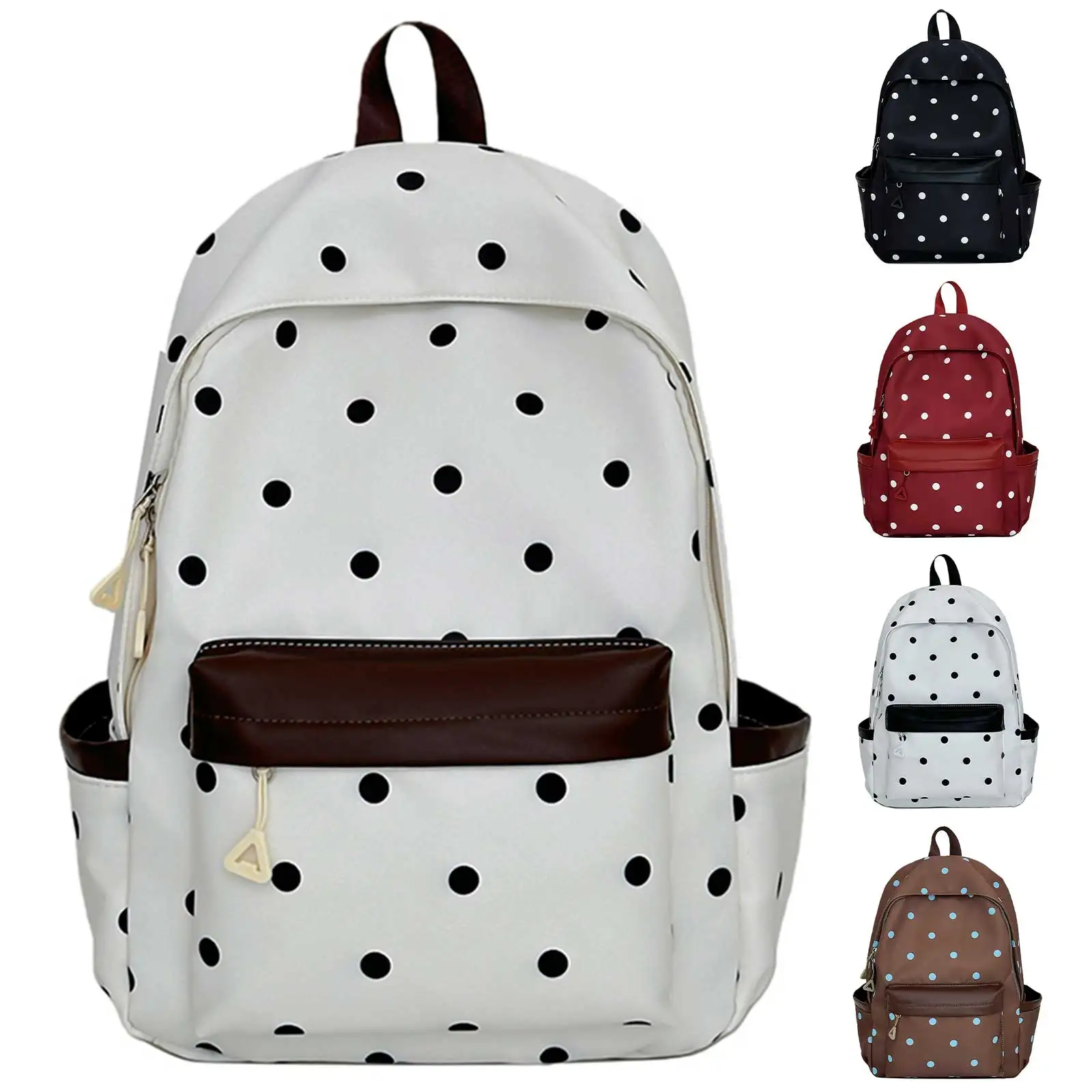 Polka Dot Aesthetic Preppy Backpack with Star Charm Campus Kawaii Sweet Bag for Elementary & Middle Girl