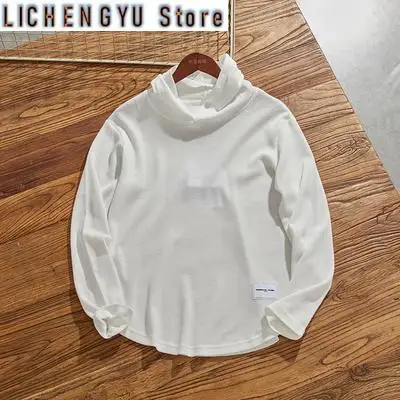 Autumn New American Retro 260g Heavyweight Long Sleeve Hooded Waffle Knitted T-shirt Men's Simple Casual Bottoming Couple Tops