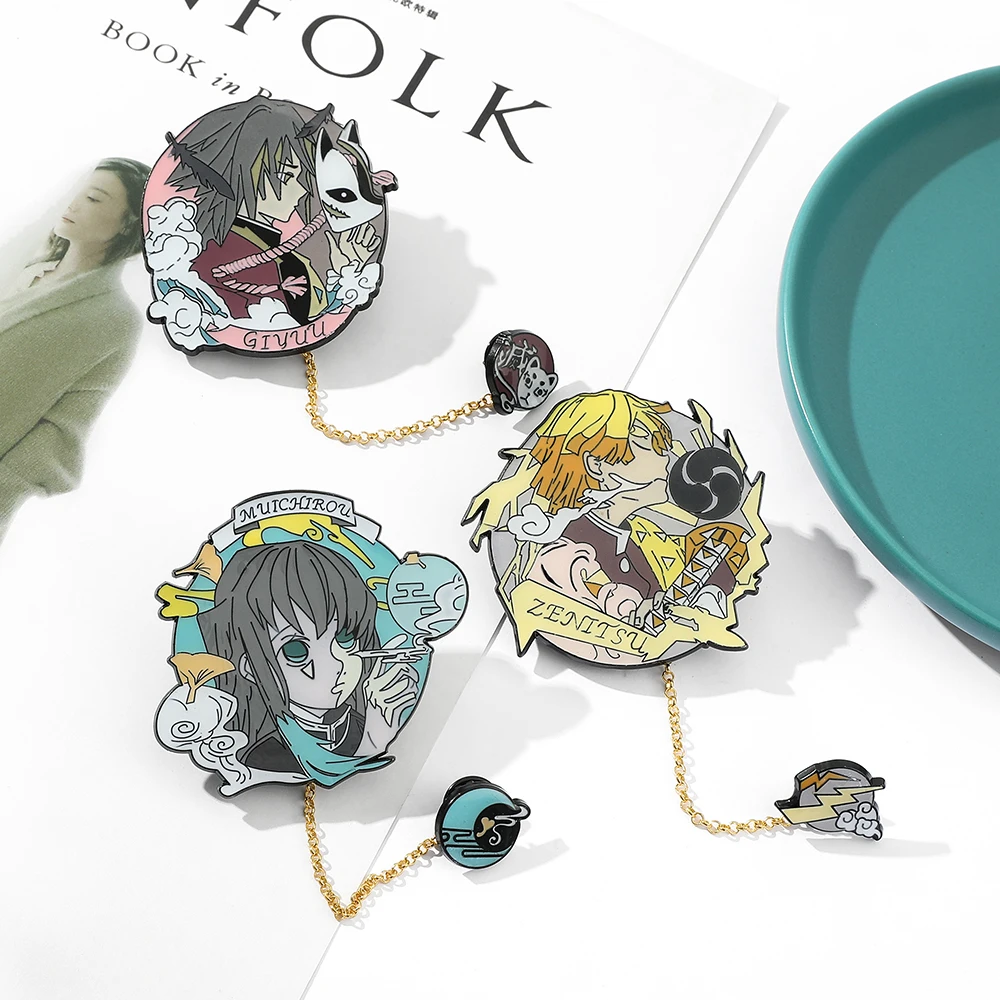 Anime Demon Slayer Kimetsu No Yaiba Brooch Agatsuma Zenitsu Hashibira Inosuke Enamel Lapel Pin Pendant Badge Brooch Accessories image 3