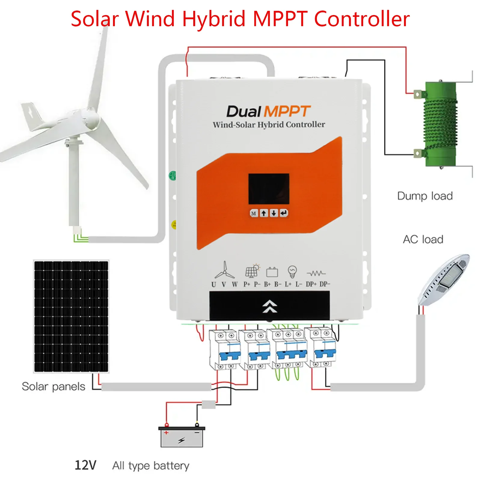 3000W 12/24/48V Auto Solar Wind Controller Optional WiFi MPPT Hybrid Charge Controller Wind Solar Panel Charger use Solar Wind