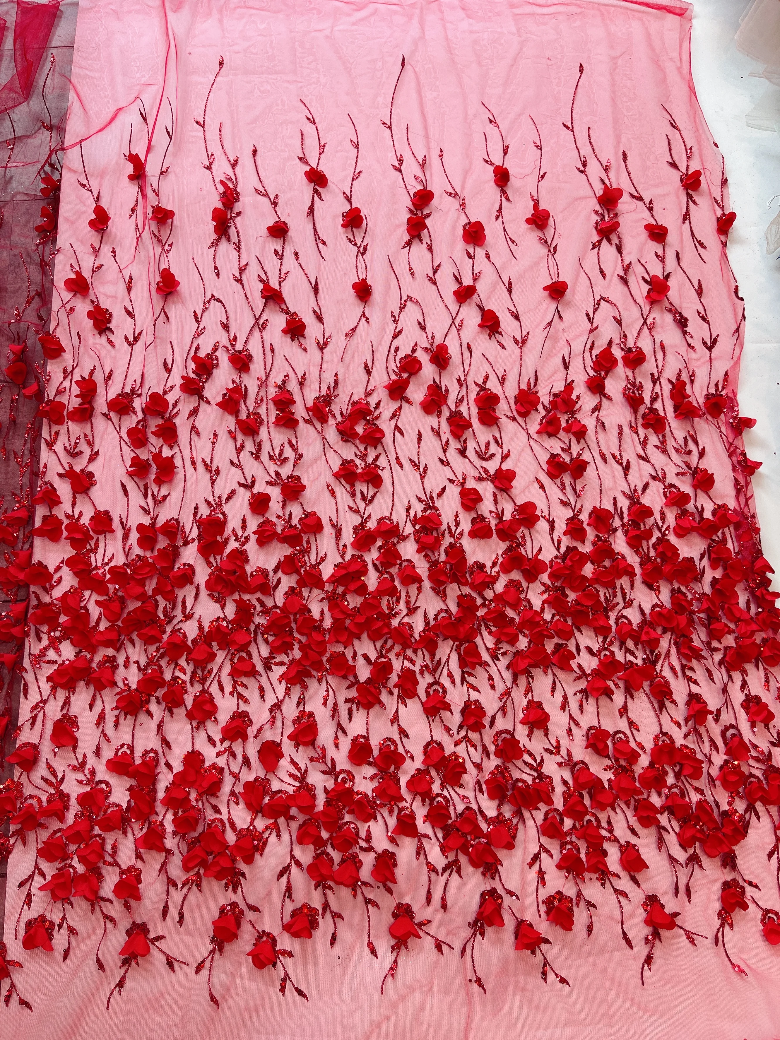Madison African 3D Flowers Fabric 5 Yards 2024 High Quality Glue Sequins Embroidered French Nigerian Lace Fabric For Wedding