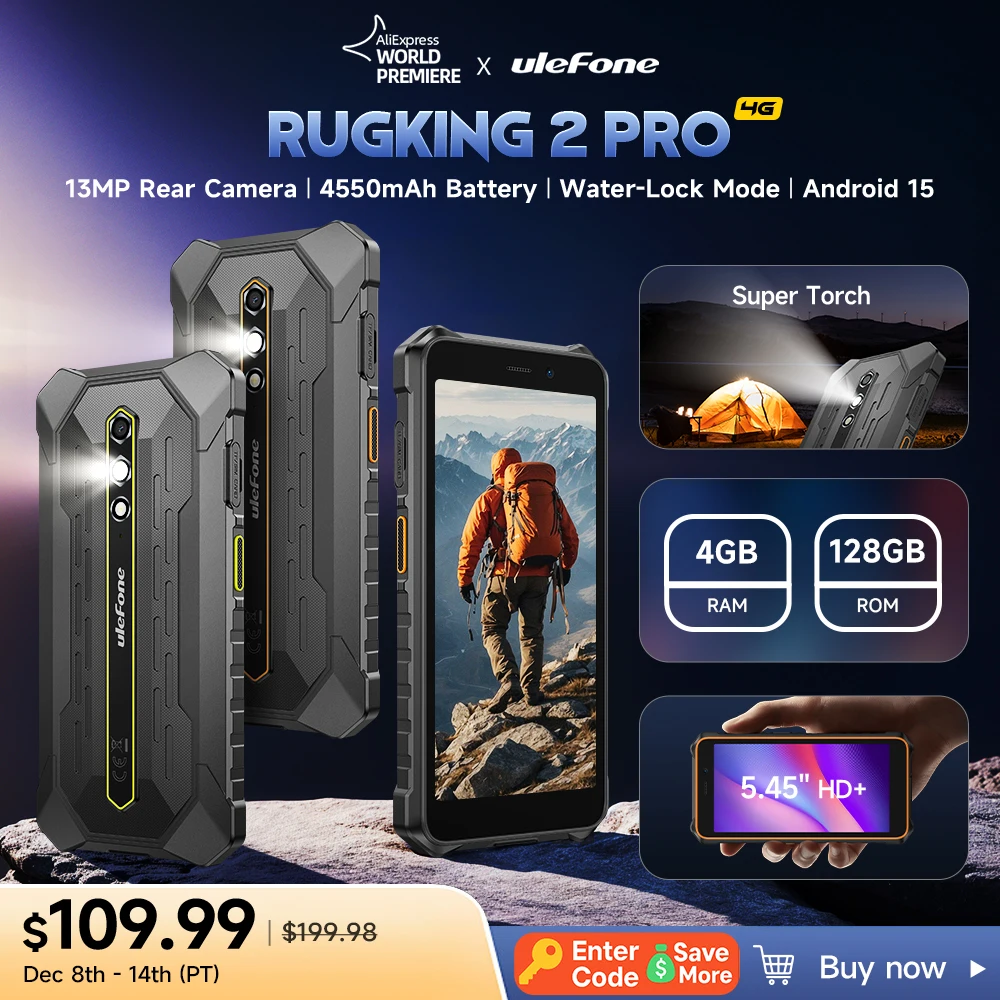 【World Premiere】Ulefone RugKing 2 Pro AI Rugged Phone Android 15 4G 128GB ROM Waterproof Smartphone NFC 5.45"4G  Global 4550mA